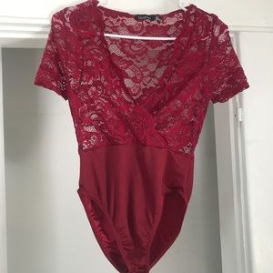 Wine red lace bodysuit